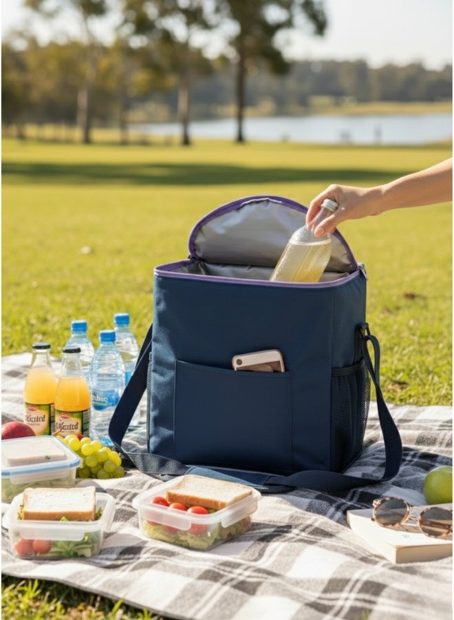 هابي هوم حقيبة تبريد معزولة بسعة 16 لتر – حقيبة غداء حرارية من مادة الجينز مع بطانة ألمنيوم لحفظ الطعام والمشروبات، حقيبة تبريد خفيفة وعملية مع مقبض، مثالية للنزهات، السفر، التسوق، المدرسة أو الأنشطة الخارجية، تحافظ على وجباتك ومشروباتك باردة، حقيبة حرارية أنيقة - Image 3